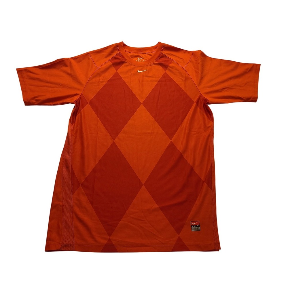 Nike Dri-FIT Men's Medium Orange Argyle Short Sleeve Soccer Training Shirt